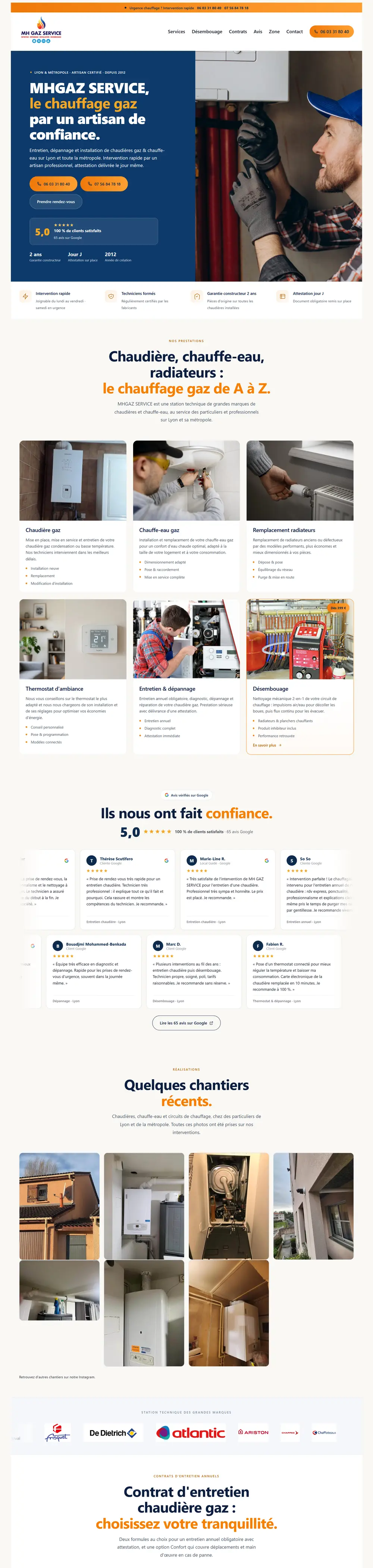 Page d'accueil du site de MHGAZ SERVICE